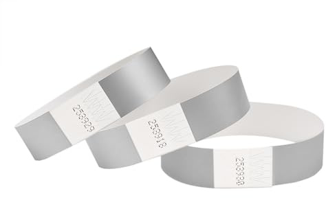 CINTAPUNTO Braccialetti carta eventi - 100 pezzi - identificativi colorati tipo Tyvek Bracciali di carta impermeabili - braccialetto discoteche - per feste festival con chiusura adesiva - argento
