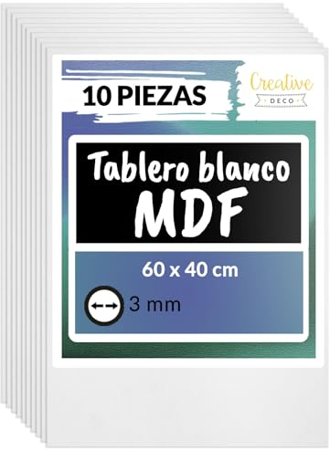 Creative Deco 10 x MDF Tablero 60 x 40 cm Madera Blanco | 600 x 400 x 3 mm (+/-2mm) | Perfecto para Corte por Laser, CNC Router, Modelado, Calado, Bricolaje, Manualidades