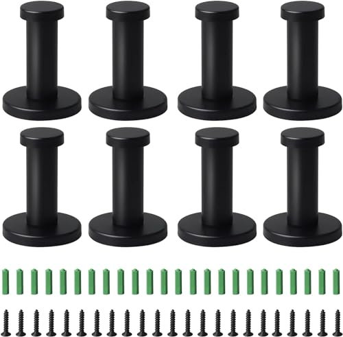 Kleiderhaken Schwarz Mattlack,Garderobenhaken Schwarz, Kleiderhaken Rund Edelstahl, 8 Stück Rund Garderobenhaken Wandhaken 52mm Edelstahl Handtuchhaken Haken inkl