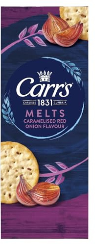 Carr's Melts Caramelised Red Onion Flavour Crackers, 150 g (Pack of 1) | Crisp & Light Texture, Great for Pairing with Cheeses, Vegetarian Friendly