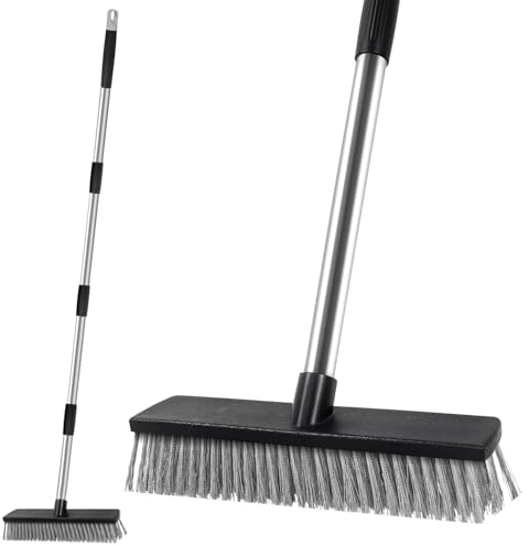 Escoba de alambre de acero inoxidable de 65 pulgadas con mango desmontable, cepillo para fregar cubierta, para eliminar musgo de malas hierbas y algas en el patio, manchas resistentes en hormigón,