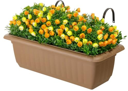 STI Vaso da balcone con ganci e pianta artificiale con fiori arancio giallo larghezza 54cm