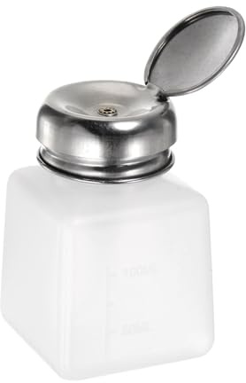 QUARKZMAN Alkohollösningsmedelsdispenser, 100 ml (3,4 oz) tryckvätska, lock i rostfritt stål för aceton, rengöringsmedel, nagellack, vit