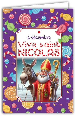 68-1337 Karte mit Umschlag, Vive Saint Nikolaus mit seinem grauen Esel, 6. Dezember, Frohe Feier der Schulkinder, weise Kinder, wie Bilder zum Sammeln für Jungen, Mädchen, Bombons, hergestellt in