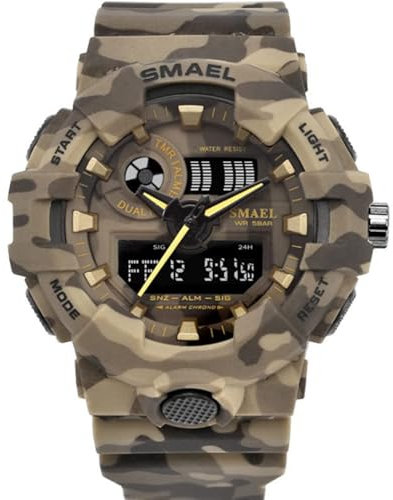 SMAALEB Impermeabile 50m, Shockproof e Anticaduta, Orologio Uomo Militare Tattico Camouflage, LED Notturna, Sveglia e Display Data e Giorno,C