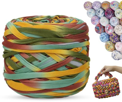 LEREATI Fettuccia per Borse a Uncinetto, 285g 100m Filato Grosso Colorati, Cordino per Borse Uncinetto, Cestini, Fai da Te, Decorazioni, Artigianato (Verde Oliva)