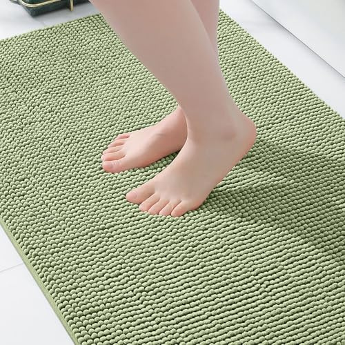 Homaxy Chenille Badezimmerteppich Badteppich Badematte rutschfest 40x60cm | Salbeigrün, saugfähiger Badvorleger, maschinenwaschbar Duschvorleger, langlebig Badematten & Badteppiche, weich & komfortabel