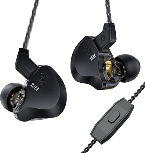 CCZ Solo DC02 HiFi In Ear Monitors Auricolari, driver dinamico doppio da 10 mm con copertura in metallo IEM cablati Auricolari da gioco, con cavo OFC per cantanti musicisti (nero, con microfono)
