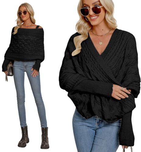 Asudaro Strickschal Mit Ärmeln Damen Winter Pulloverschal Wickelpullover Gestrickter Multifunktionaler Zopfmusterschal Mode Poncho Schal Cape Schal Stola Einfarbig Wrap Scarf
