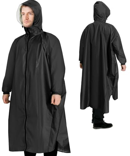 ANYOO Vattentät regnponcho för kvinnor män med lätt och bärbar huva regnrock med långa ärmar för utomhusvandring, cykling, en storlek, svart, One size
