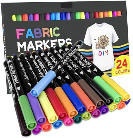 Lixiluxia 24 Farben Textilstifte, Stoffstifte, Textilmalstifte, Textilfarbe zum Malen, Textilstifte Textilmarker, Stoff Marker Stifte Set für T-Shirts, Hut, Segeltuchschuhe, Einkaufstasche
