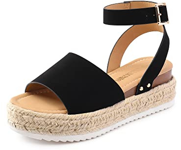 DREAM PAIRS Womens Open Toe Espadrilles Platform Sandals | adjustable ankle & wide straps, lightweight PVC sole, jute woven vacation vibe, for daily walks, beach, or weddings