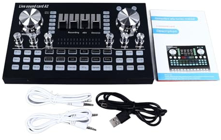 Live-Soundkarte Audio-Mixer Sprachwechsler 48V, 2 Stk. | Stimmverzerrung in Echtzeit für Streaming-Aufnahmen, Kaltplattengehäuse mit Lithiumbatterie 1800mAh