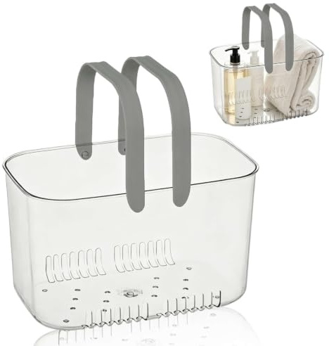 Cesto caddy doccia portatile, bidoni della doccia cesto in plastica cesto trasparente con manico di cestini di stoccaggio delle organizzatore in plastica per uso quotidiano (Grigio)