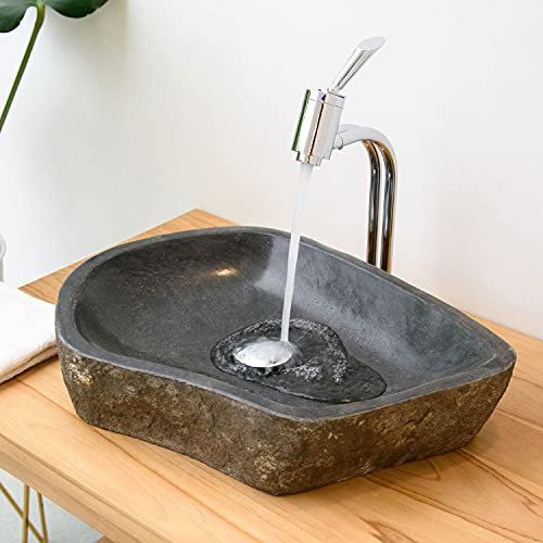 Naturstein Waschbecken 40 cm rund in grau von WOHNFREUDEN - Megalith Waschbecken