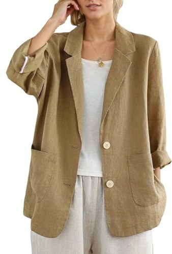 MINTLIMIT Womens Linen Blazer Summer Long Sleeve Notch Lapel Work Office Suit Casual Button Blazers Jackets with Pockets