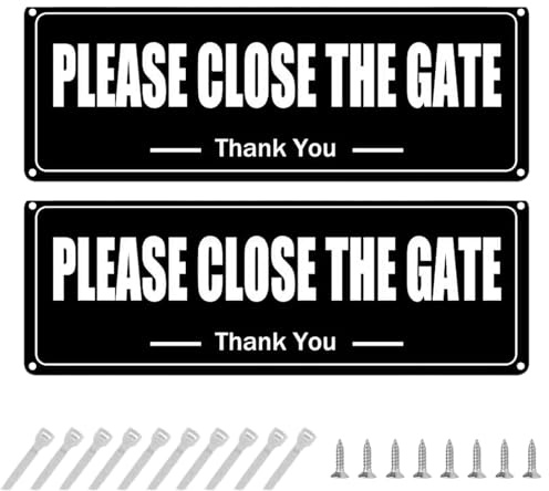 2-Pack Please Close The Gate Sign Dog Brushed Aluminium, Rust Free Metal UV Protected Weather Resistant Durable Ink Easy to Mount