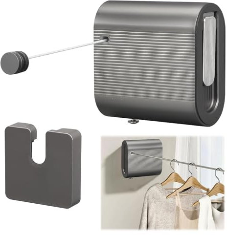 Stendibiancheria Retrattile, 4.2m Filo per Stendere Il Bucato da Esterno Acciaio Inossidabile Corda da Bucato Riavvolgibile, Parete, Capacità di Carico 20kg, per Interni ed Esterni (Grigio)