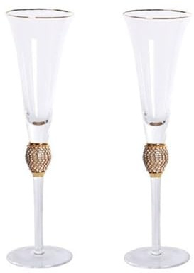 Cenz-888 Lot de 2 flûtes à champagne en verre avec bouche dorée, capacité de 7,44 oz pour les réunions d'entreprise. Verre à vin blanc
