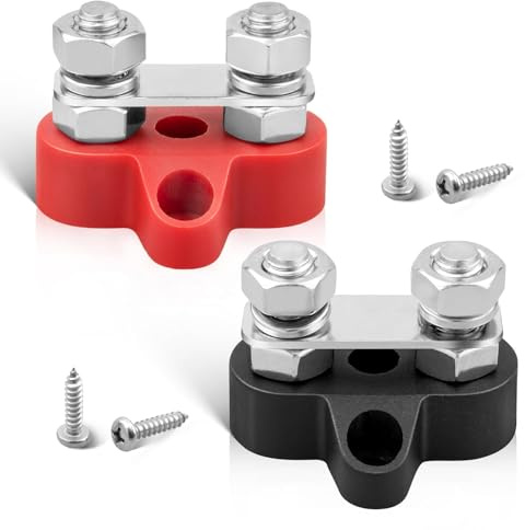 RED WOLF 12V 100A Power Distribution Block 1/4 Dual Stud Busbar M6 Terminal Bus Bar 12 Volt DC Battery Junction Post for Auto Boat Marine Solar System Positive and Negative, 2 Pack