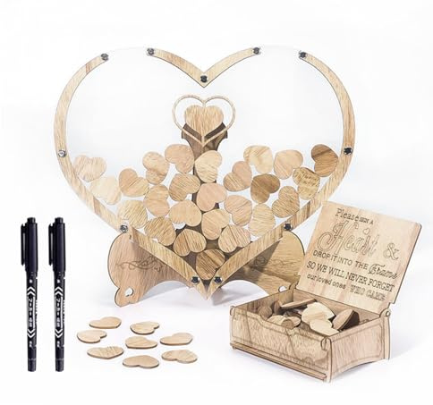 Tilizan Libro Ospiti Matrimonio in Legno, Libro Degli Ospiti Alternativo a Forma di Cuore, 80 Cuori in Legno, Scatola Portaoggetti, 2 Pennarelli, Adatto Anche per Compleanni, Lauree