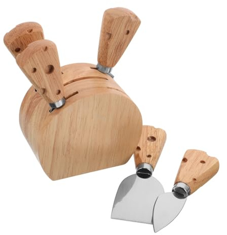 GRIRIW Cuchillos Para Queso De Acero Inoxidable Cuchilla Para Untar Queso Esparcidor De Mermelada Utensilios Para Charcutería Con Soporte De Madera Para Picnic y Cena Casa