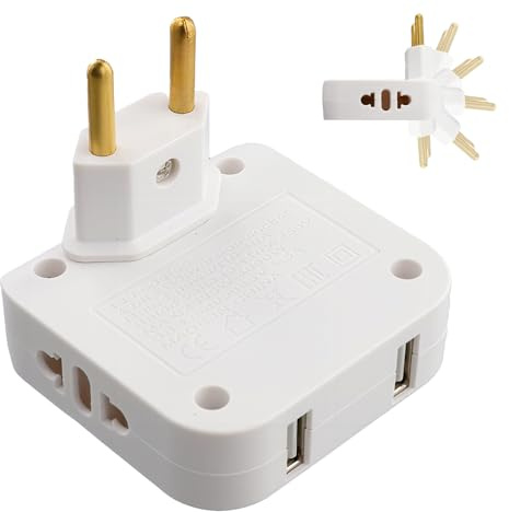 Flachsteckdosenleiste mit Dual USB Steckdose, 3-in-1 European to American Standard Travel Plug, Mehrfachsteckdose Flacher Stecker, Unentbehrlich auf Reisen 180° Drehbar für Wenig Platz(Hinter TV Bett)