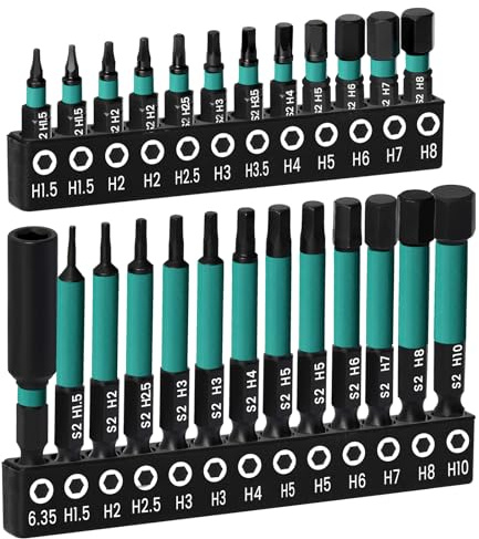 Hakkin 25 Stück Hex Bits Set Lang 25+60 mm Sechskant Schraubendreher 1/4 S2 Bitsatz für Akkuschrauber Hexagon Impact Bit mit bit verlängerung H1,5/2/2,5/3/3,5/4/5/6/8/10