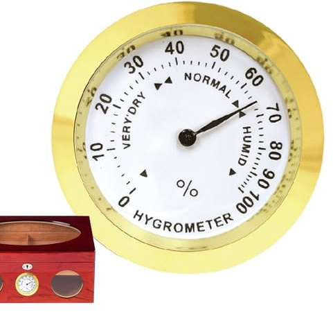Humidor hygromètre - Affichage analogique de l'humidité - Capteur de boîtier de guitare - Mini couteau rond en métal - Affichage des aiguilles de haute précision - Moniteur intégré résistant à