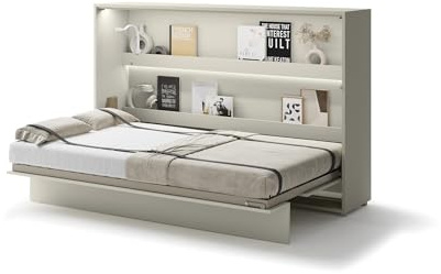 Homlando Lenart Schrankbett Bed Concept BC05 120x200 cm - Horizantal Schrankklappbett - Schrank mit integriertem Klappbett - Wandbett mit Lattenrost - Murphy Bed (Kaschmir)