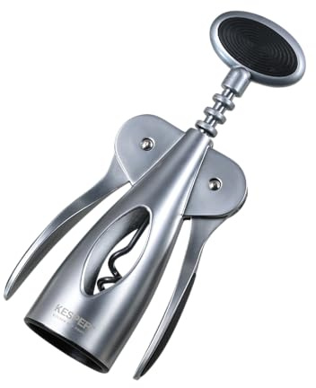 KESPER | Korkenzieher - Hebelkorkenzieher, robust und elegant | Maße: ca. 18,5cm Länge | Edelstahl mit Zinklegierung - für Weinflaschen, Küche & Bar | Farbe: Silber, Schwarz | 90467