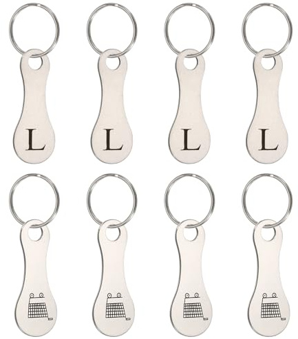 PATIKIL 8 Piezas Fichas de Acero Inoxidable para Carritos de Compra, Portamonedas con Llavero al por Mayor para Supermercados, Tonelada Plateado, Grabado Letra L y Diseño Carrito