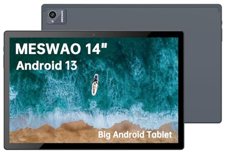 MESWAO Tablet 14 Pollici, Tablet Android 13 con Display FHD IPS [Bordi Sottili], 12GB RAM 128GB ROM Espandibile 1TB, Batteria 10000mAh, WiFi, Dual Camera, Certificato GMS