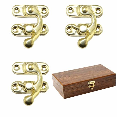 LEIIERUY Lot de 3 loquets à Crochet Style rétro en métal Vieilli – Fermeture Rapide décorative pour boîte en Bois, Coffret à Bijoux, Caisse à vin, avec vis