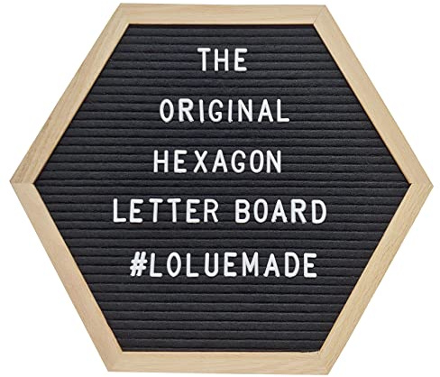 ORIGINAL Hexagon Felt Letter Board Set: Includes Wood Easel Stand and Organized Container of Letters, Numbers, and Characters, with Wall Mounting Hook Installed, Made in the USA (Black)