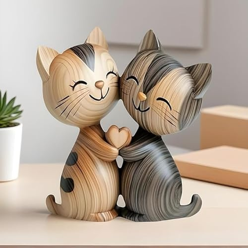 OAAO 2 Ornamenti per Gatti in Legno, Forma Calda E Carina, Decorazione del Soggiorno da Scrivania, Stile A Tema per Animali Domestici, Regali di Compleanno.
