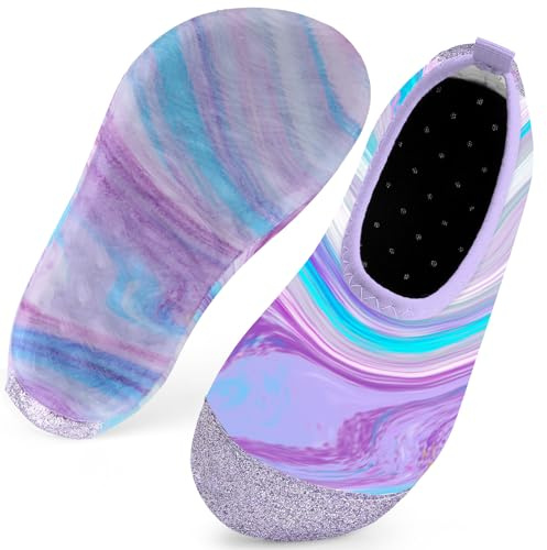 Kids Swim Water Shoes for Girls Toddlers Baby Aqua Socks for Kids Quick Dry Pool Beach Barefoot Children（Purple 32/33