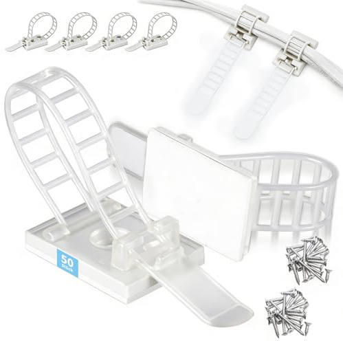 50 Stück Kabelclips, Kabelschellen Selbstklebende mit Kabelbinder, plus 50 Schrauben Doppelte Fixierung, Wiederverwendbar, Kabelhalter Kabelklemmen für Schreibtische Wände Schränke