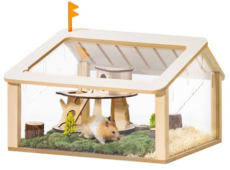 Hamsterburar Liten hamsterbur med hus trä Akryl Djurhus husdjurssäng