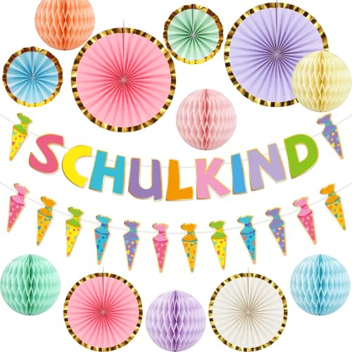 Juego de banderines decorativos para niñas 2026, abanicos de papel, bolas de panal de abeja, guirnalda de bolas de abeja, decoración de fiesta, comienzo escolar, niños y niñas