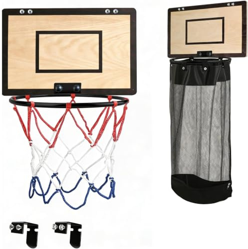 2 in 1 Basketballkorb Wäschekorb, Hängender Mini Basketballkorb Tür Wäschesammler aus Holz, Wäschekörbe mit Reißverschluss für Zimmer Badezimmer Wohnheim, Geschenk für Kinder und Erwachsene
