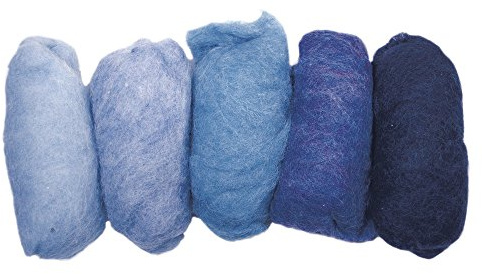 Rayher 5363400 Reine Schurwolle/Vlies,meliert, 5 Farben à 20g, Blau-Töne