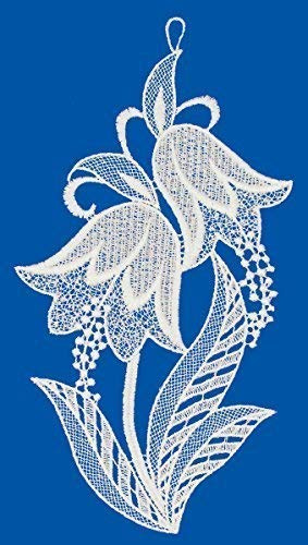 Fensterbild Glockenblume Ecru 15 x 26 cm aus Plauener Spitze Fensterdeko Fensterschmuck Bilder Handarbeit Deko Fenster