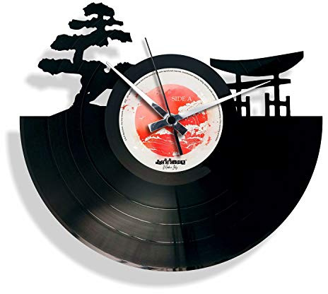 DISCOCLOCK - Orologio in vinile SILENZIOSO e PERSONALIZZABILE - SUNSET - IDEA REGALO CON PAESAGGIO GIAPPONESE