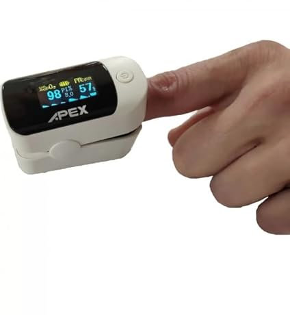 Queraltó Bippex de Apex - Pulsioxímetro de dedo Digital Con pantalla - Nivel de oxígeno en sangre - 5,7 x 3,6 - Batería de larga duración