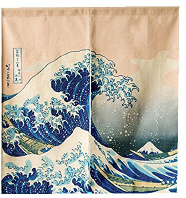 LIGICKY Japanische Gardinen Noren kurz Vorhänge Türvorhang Verdicken Leinen Tapisseri für die Heimtextilien Raumteiler 85 x 90 cm (Ukiyoe Hokusai The Great Wave Off Kanagawa)