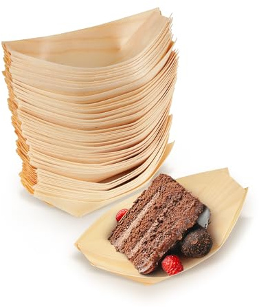 BambooMN - Platos desechables de madera para alimentos y aperitivos - 5.25 x 3 x 1 pulgadas - 200 piezas