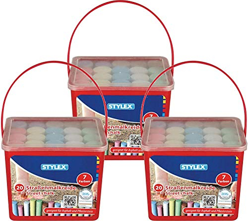 Stylex 48104 Straßenkreide, Mehrfarbig (3X 20er Eimer eckig)