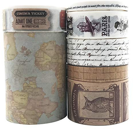 EnYan Lot de 7 rouleaux de ruban de masquage Washi décoratif japonais vintage pour loisirs créatifs, scrapbooking, bullet journal, planificateurs