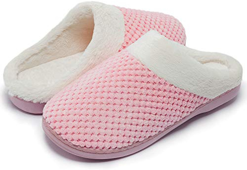Kuako Chaussons Doublées en Peluche Femme Anti-dérapant À Mémoire D'intérieur Hiver Confort Chauds Accueil Pantoufles, Rose, 38/39 EU